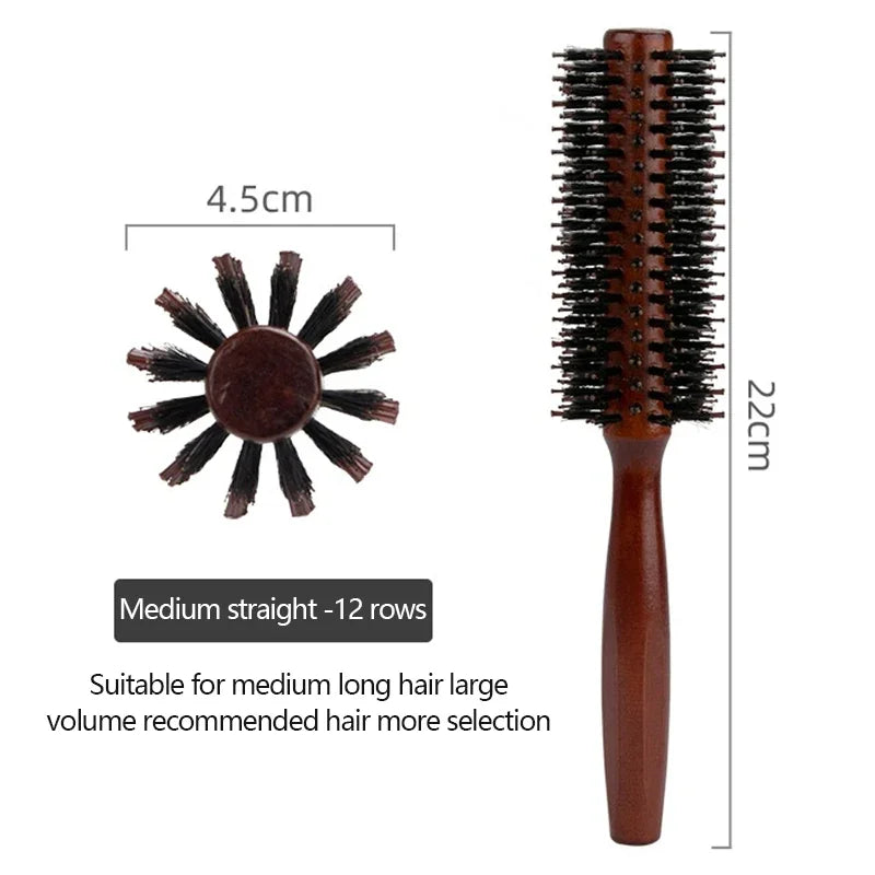 Boar Bristle Curly Hair Brush USA Women’s Wooden Anti-Static Roller Hairbrush for Barber, Salon Styling & Hairdressing Tools
