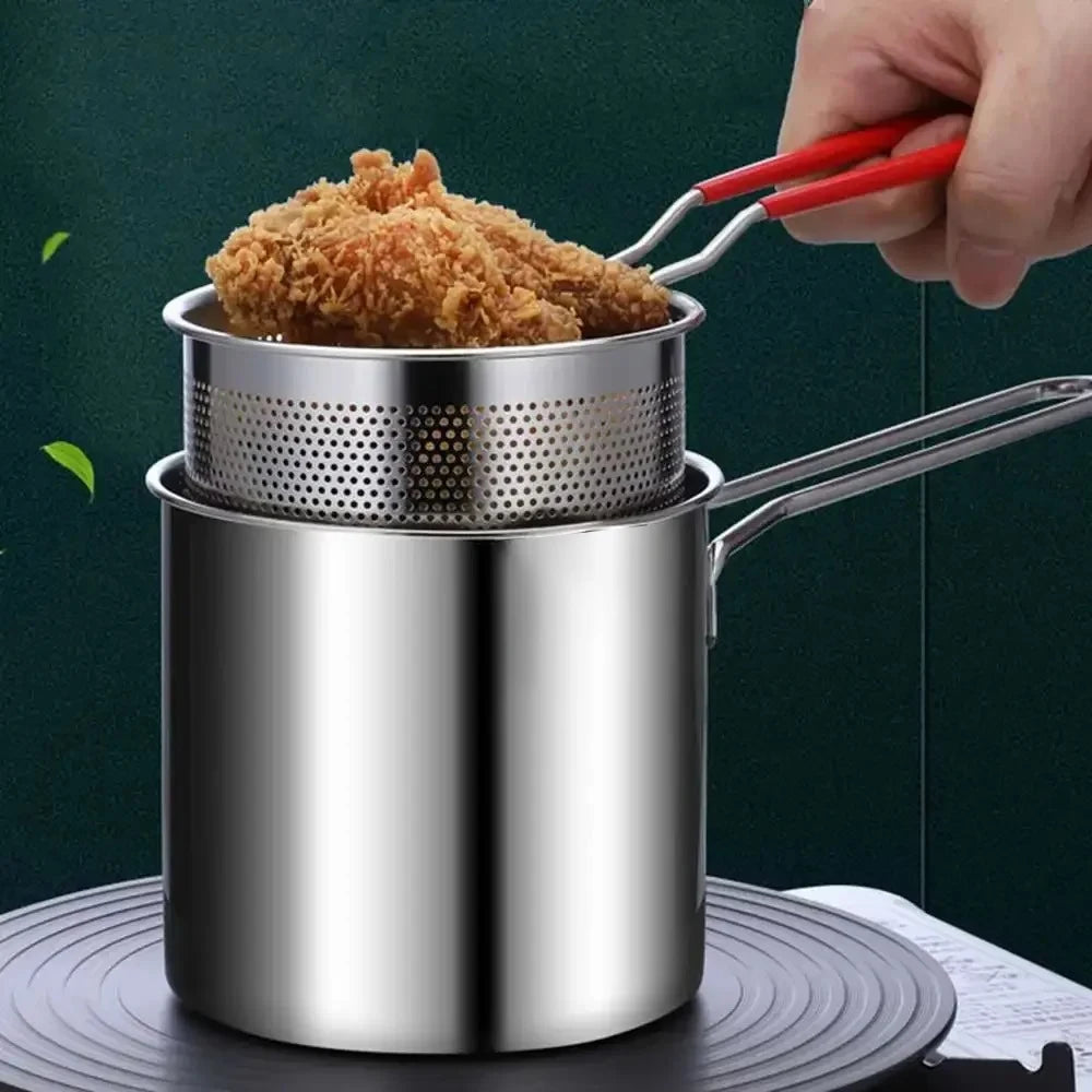 Stainless Steel Deep USA Fryer with Basket Cool Touch Handle Anti Slip Base for Home Commercial Tempura Chicken Frying