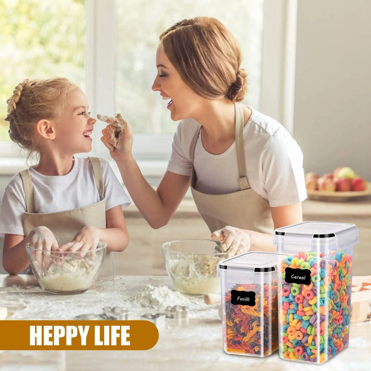 7PCS Kitchen Food Containers Set USA BPA-Free Plastic Airtight Storage Boxes with 10 Stickers & Pen