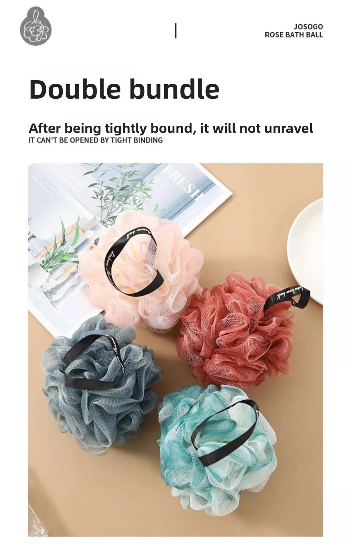 1/3PCS Durable Loofah Bath Sponge USA No-Loose-Petals Premium Body Shower Ball for Women’s Daily Bathing & Bathroom Use
