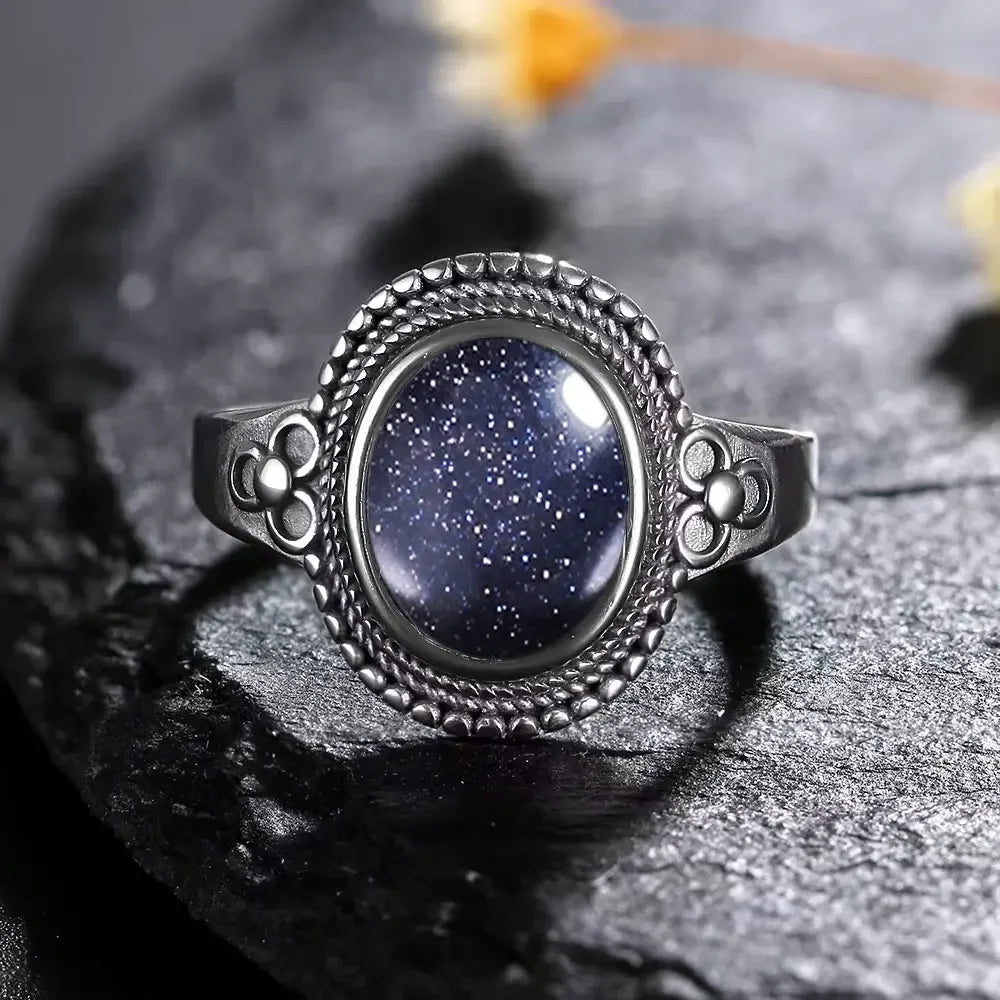 USA Sterling Silver 925 Vintage Rings Oval 8X10mm Rings Black Onyx Natural Fine Jewelry For Men Women Rhodochrosite Rings