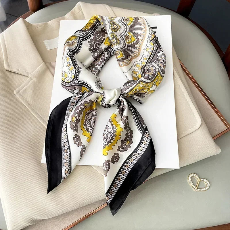 Luxury Design Print Silk Square Scarf Canada Women Soft Satin Horse Hairband Neckerchief Office Hijab Headband Foulard Bag Ribbon Gift