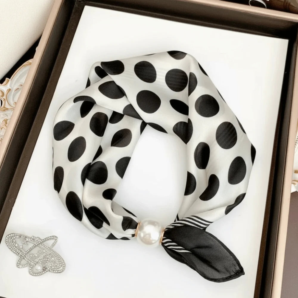 New Pearl Buckle Silk Scarf Canada Printed Thin Neck Scarf Lightweight Soft Neckerchief for Women