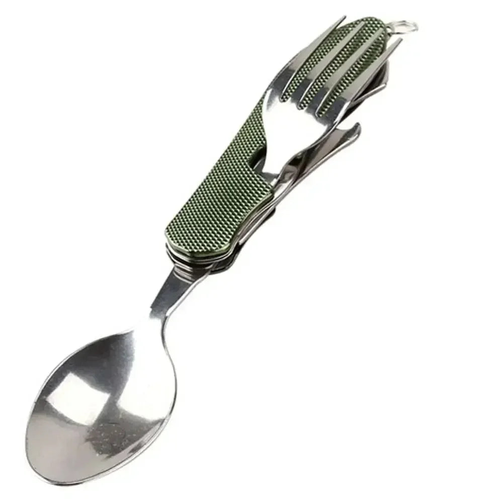 4-in-1 Foldable USA Cutlery Set, Stainless Steel Camping Utensil with Knife Fork Spoon Bottle Opener, Portable for Outdoor Travel