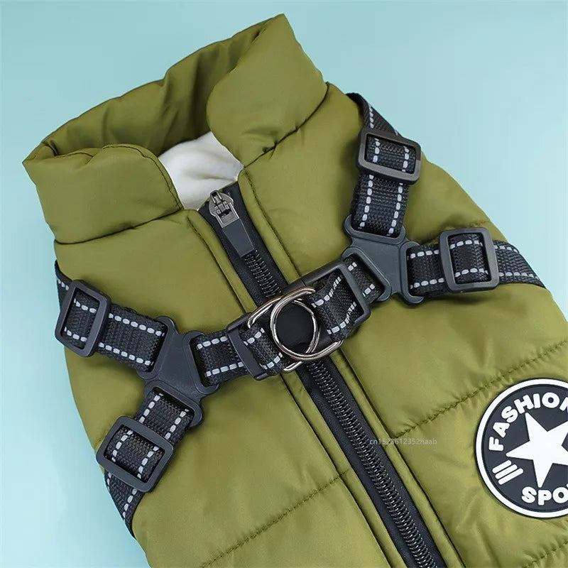 Winter Warm Pet Dog  USA Jacket with Harness Waterproof Dog Coat Vest for Small Medium Chihuahua French Bulldog Outdoor Dog Clothes