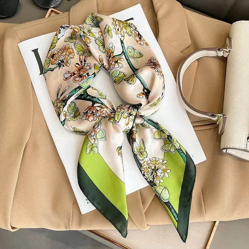 Luxury Design Print Silk Square Scarf Canada Women Soft Satin Horse Hairband Neckerchief Office Hijab Headband Foulard Bag Ribbon Gift