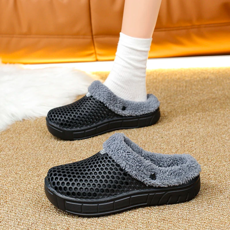 Winter Couple Fuzzy Slippers USA Women & Men Warm Fur-Lined Mule House Shoes for Indoor & Outdoor Use, Cozy Non-Slip Soft Slippers