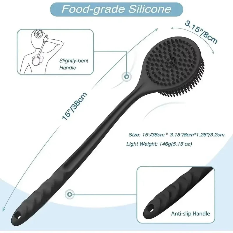 Soft Back Scrubber Brush USA Silicone Skin Massager Bath Shower Scrubbing Brush with Handle Body Wash Exfoliating Bath Supply