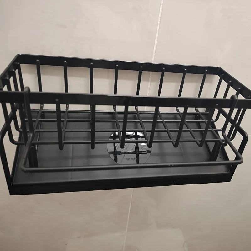 Drill-Free USA Sink Organizer Multi-Use Sponge Soap Holder Draining Rack for Kitchen Countertop Storage Waterproof Shelf 1PC