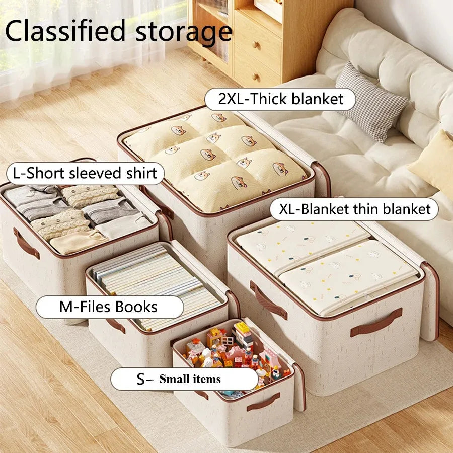 Non-Woven Linen-cotton Zipper Storage Boxes Fabric Clothing Storage Bags For Bedroom Closet Organization Include Good Helpers