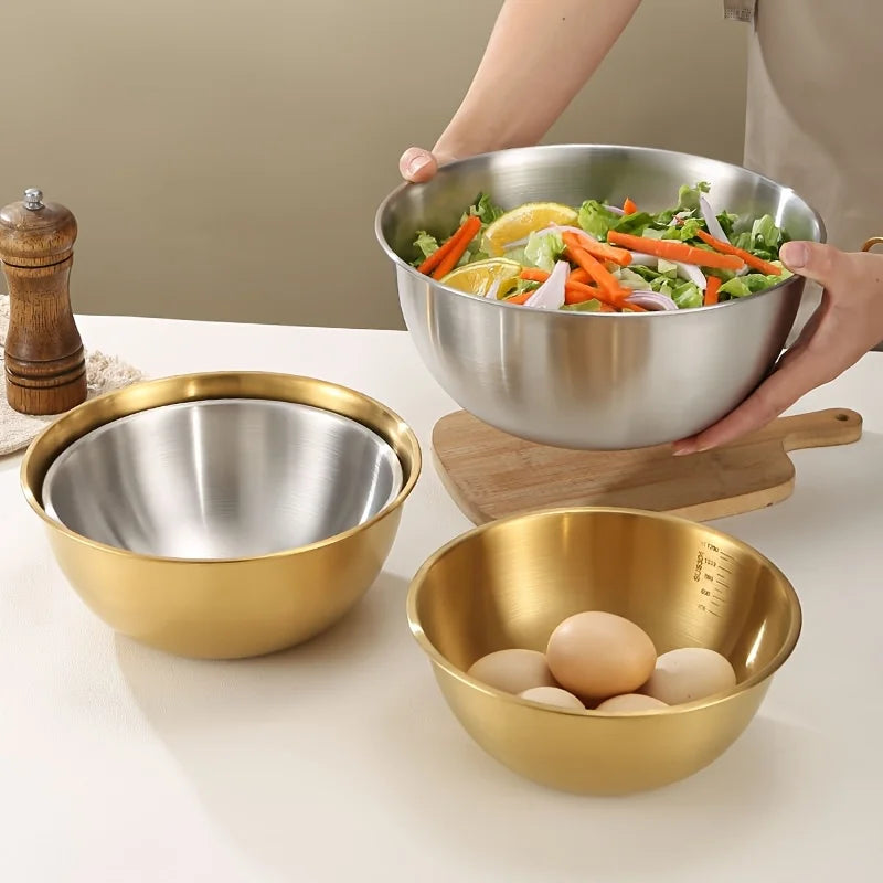 3PCS Stainless Steel Mixing Bowls Set Canada Large Salad Bowls Dough Kneading Kitchen Accessories Cocina Accesorios Home Items