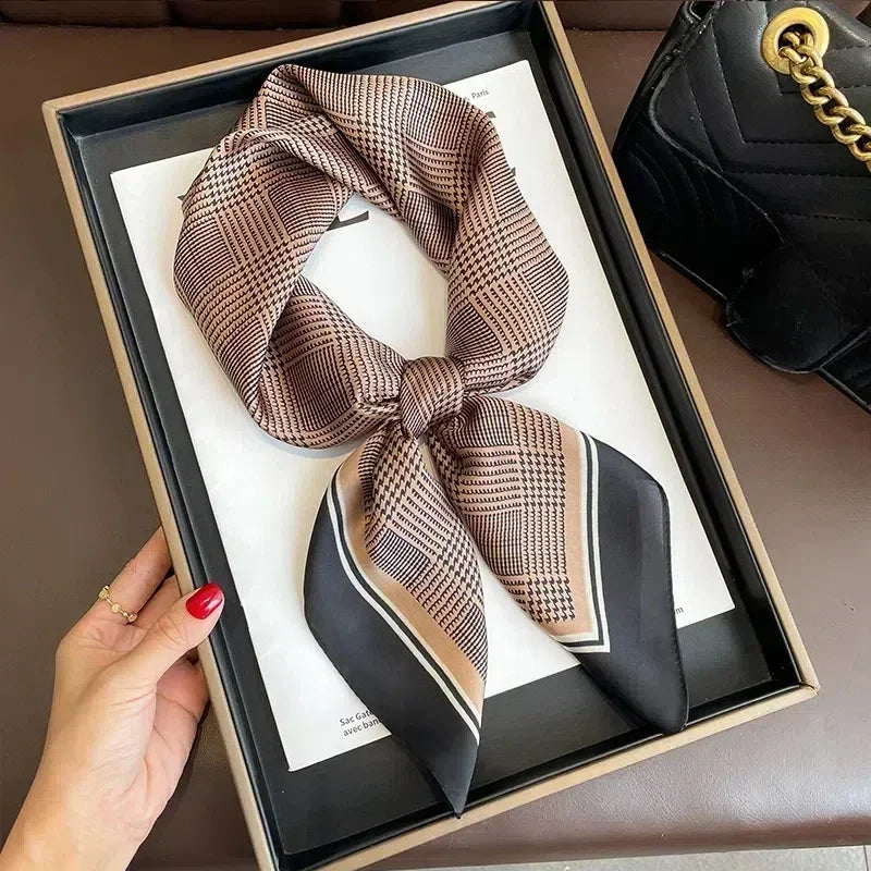 Luxury Design Print Silk Square Scarf Canada Women Soft Satin Horse Hairband Neckerchief Office Hijab Headband Foulard Bag Ribbon Gift