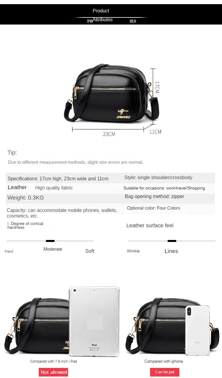 High-Quality Soft Leather Purse USA Fashion Women’s Shoulder Messenger Bag Multi-Pocket Wear-Resistant Luxury Ladies Handbag Sac