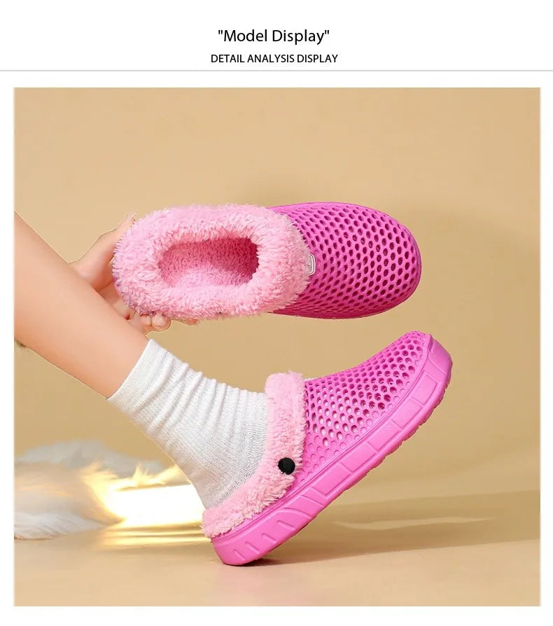 Winter Couple Fuzzy Slippers USA Women & Men Warm Fur-Lined Mule House Shoes for Indoor & Outdoor Use, Cozy Non-Slip Soft Slippers