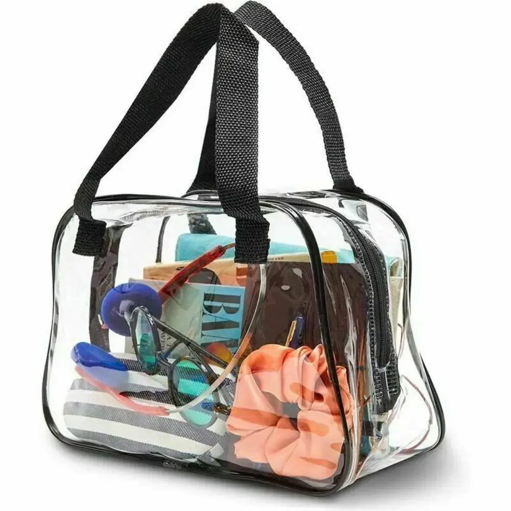 Clear Stadium Approved Tote Bag USA Transparent Small Handbag for Travel, Concerts, Toiletries & Cosmetics Storage PVC Bag