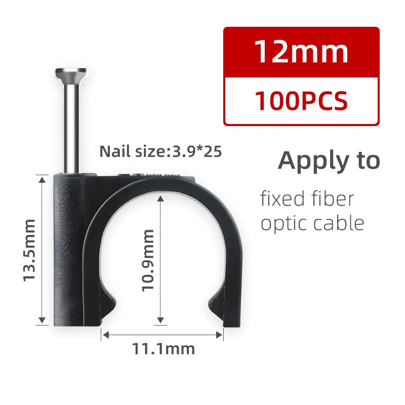 100PCS Round Cable Wire Clips Canada 4mm 6mm 8mm 10mm Cable Management Electrical Cord Holders Wall Nail Clips Black