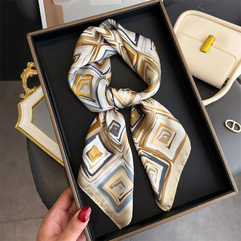 Print 70cm Silk Satin Headscarf Canada Women Luxury Design Neck Tie Scarf Hair Hand Wrist Foulard Shawl Bandana