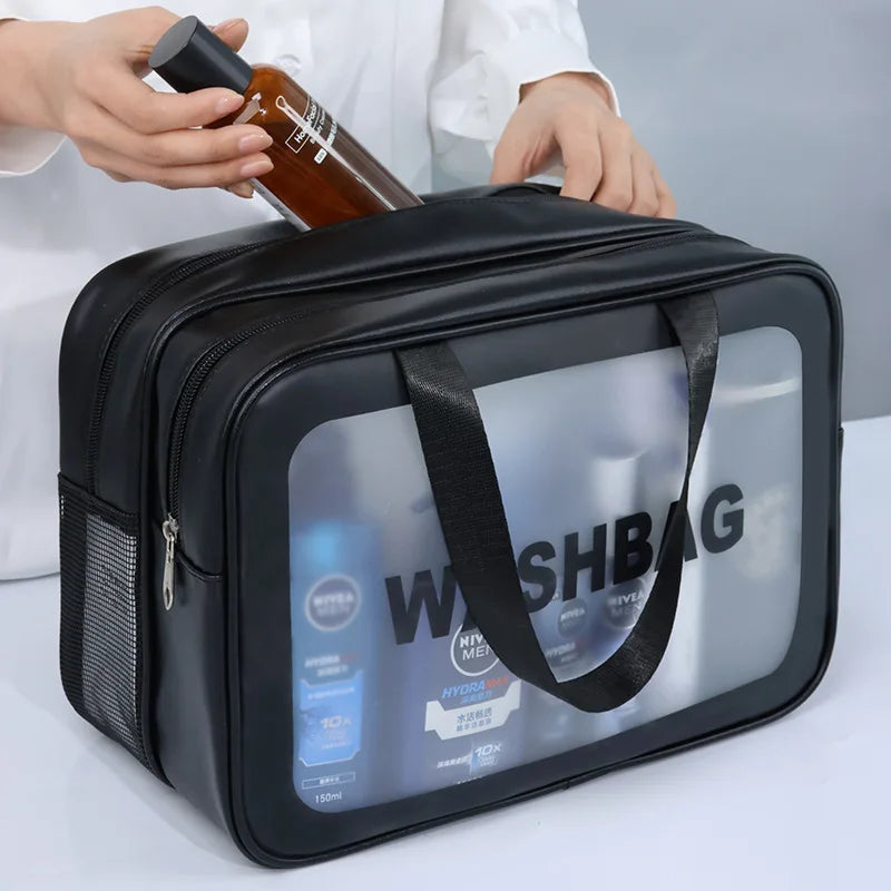 Dry-Wet Separation Double Transparent PU Makeup Bag USA Portable Washing & Cosmetic Storage Bag for Travel, Fitness & Swimming Essentials