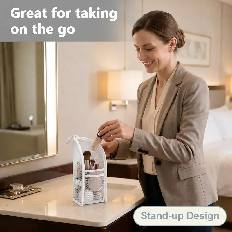 Standing Mesh Toiletry Bag USA Portable EVA Waterproof Travel Foldable Toothbrush Cosmetic Organizer Women Bathroom Storage Pouch