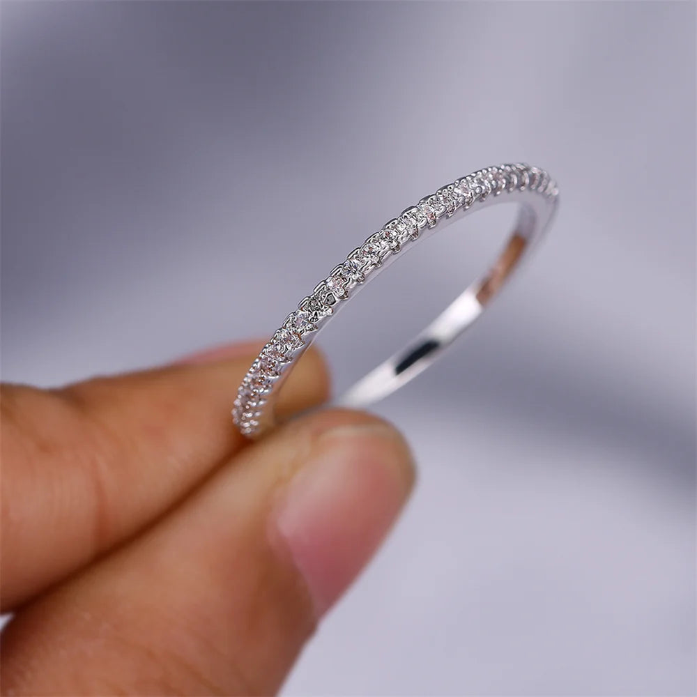 Luxury Crystal White Zircon Wedding Band Canada Thin Silver Color Ring for Women Simple Fashion Engagement Promise Stackable Jewelry