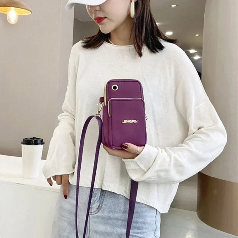 Women’s Mobile Phone Crossbody Bag USA Fashion Mini Coin Purse Neck Hanging Running Shoulder Bag 3-Layer Wallet for Moms