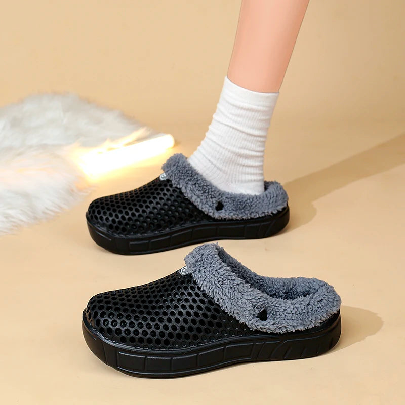 Winter Couple Fuzzy Slippers USA Women & Men Warm Fur-Lined Mule House Shoes for Indoor & Outdoor Use, Cozy Non-Slip Soft Slippers