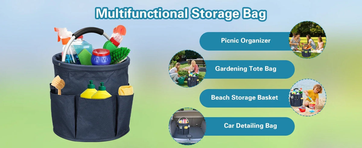 Portable Cleaning Caddy 17L Foldable Cleaning Bucket with Handle Organizer Bag for Towels Cleaning Tools Bathroom Kitchen Home