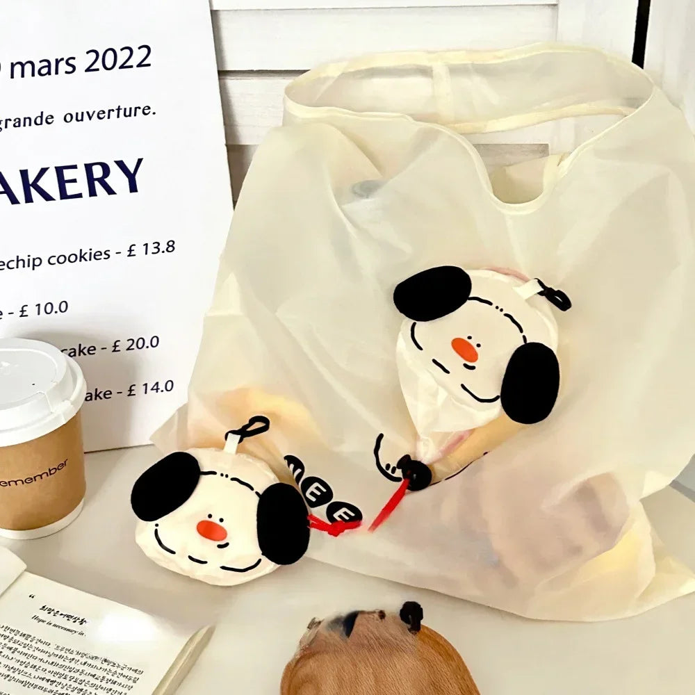 Cartoon Dog USA Shopping Bag Foldable Portable Large Capacity Eco-friendly Bag Durable for Grocery Shopping Handheld