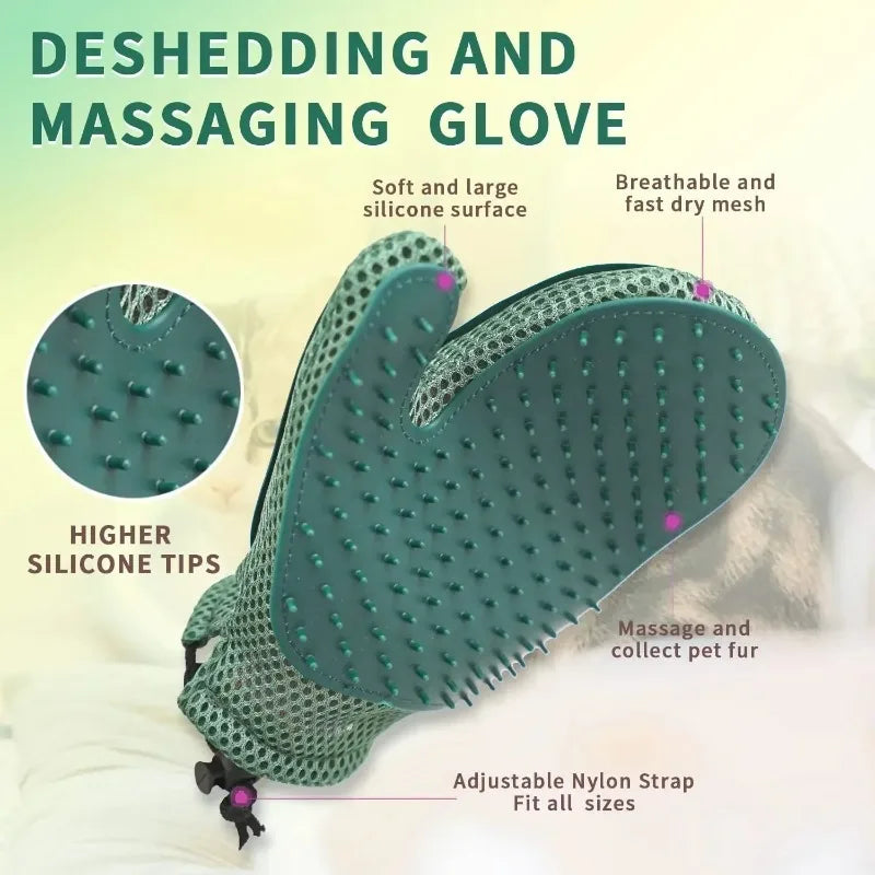 2 in 1 Pet Fur Glove & Cat Hair Remover Glove Dog Grooming Glove Brush for Shedding Massage for Cleaner Clothes Couch Carpet