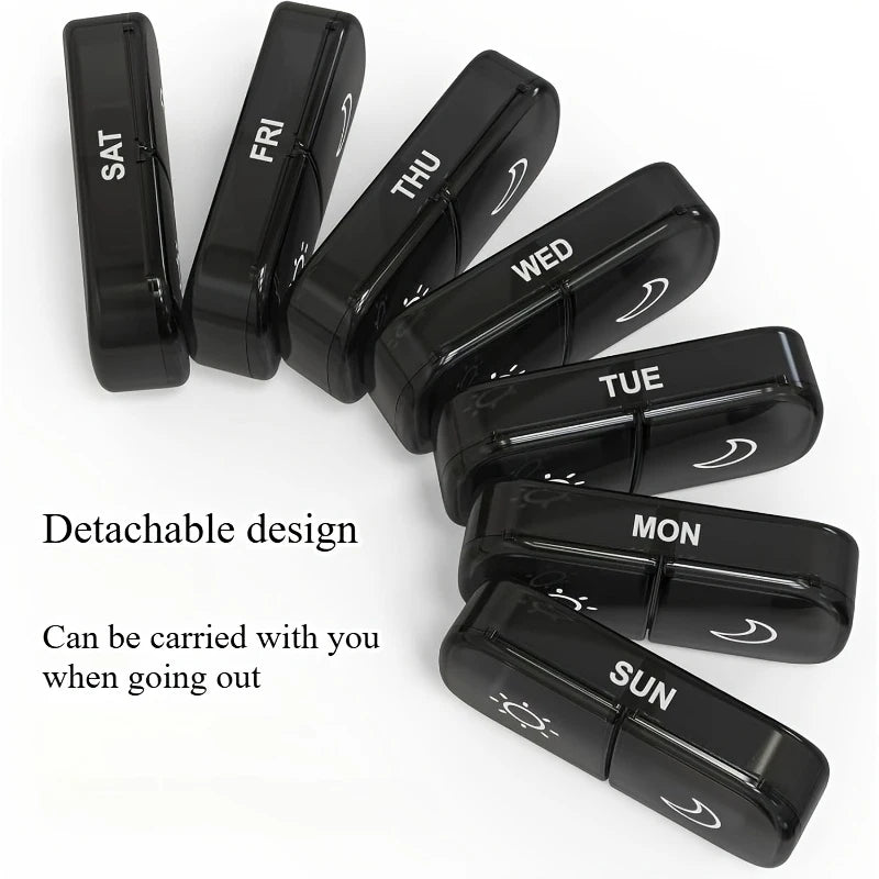 7-Day Pill Organizer USA 14/21 Compartment Detachable AM/PM Pill Box with Individual Compartments & Privacy Protection