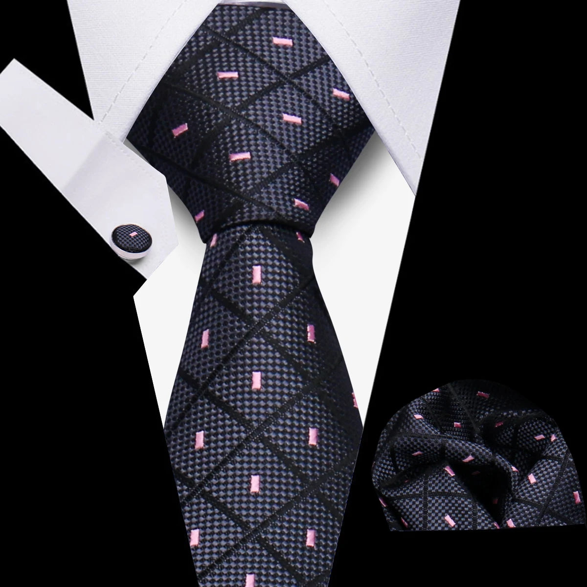 Men’s Business Necktie Set Canada Classic Plaid Cufflinks Handkerchief for Suit Wedding High-Quality 3PCS Tie Set Formal Gravata
