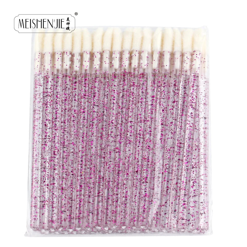 50PCS Lip Brush Set USA Crystal Eyelash Extension Brushes, Mascara Applicators & Lipstick Wands for Women’s Makeup Tools