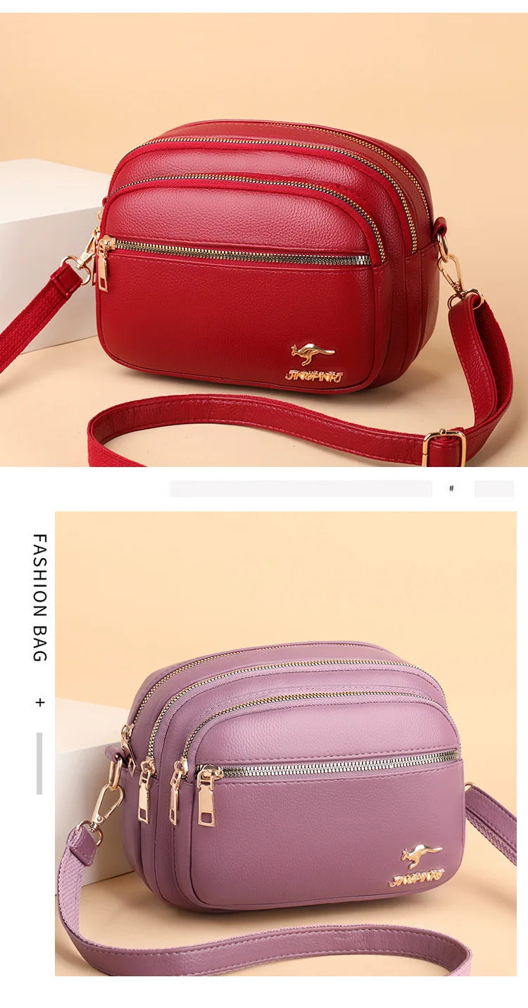 High-Quality Soft Leather Purse USA Fashion Women’s Shoulder Messenger Bag Multi-Pocket Wear-Resistant Luxury Ladies Handbag Sac