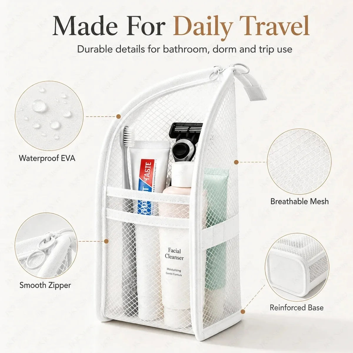 Standing Mesh Toiletry Bag USA Portable EVA Waterproof Travel Foldable Toothbrush Cosmetic Organizer Women Bathroom Storage Pouch
