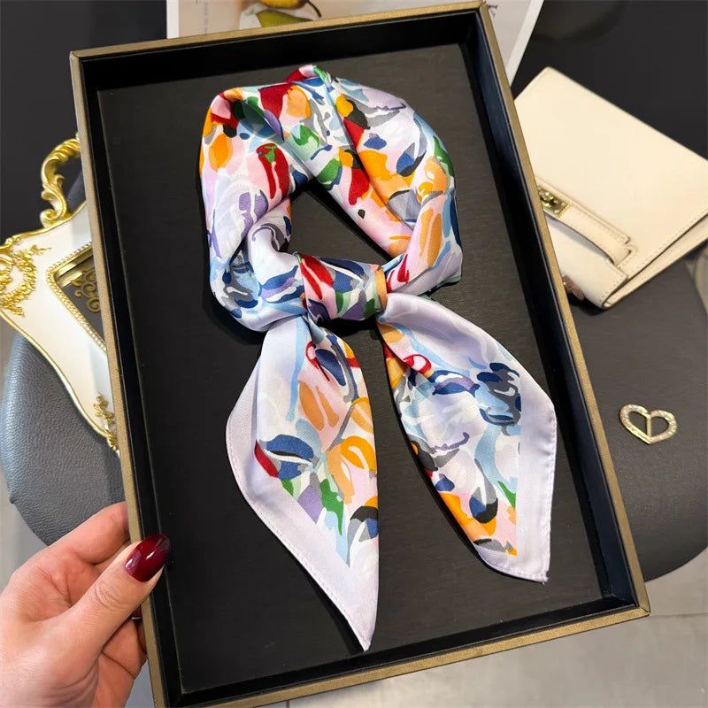 Print 70cm Silk Satin Headscarf Canada Women Luxury Design Neck Tie Scarf Hair Hand Wrist Foulard Shawl Bandana