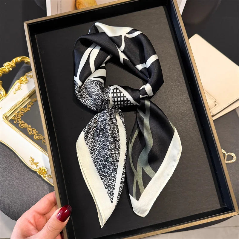 Print 70cm Silk Satin Headscarf Canada Women Luxury Design Neck Tie Scarf Hair Hand Wrist Foulard Shawl Bandana