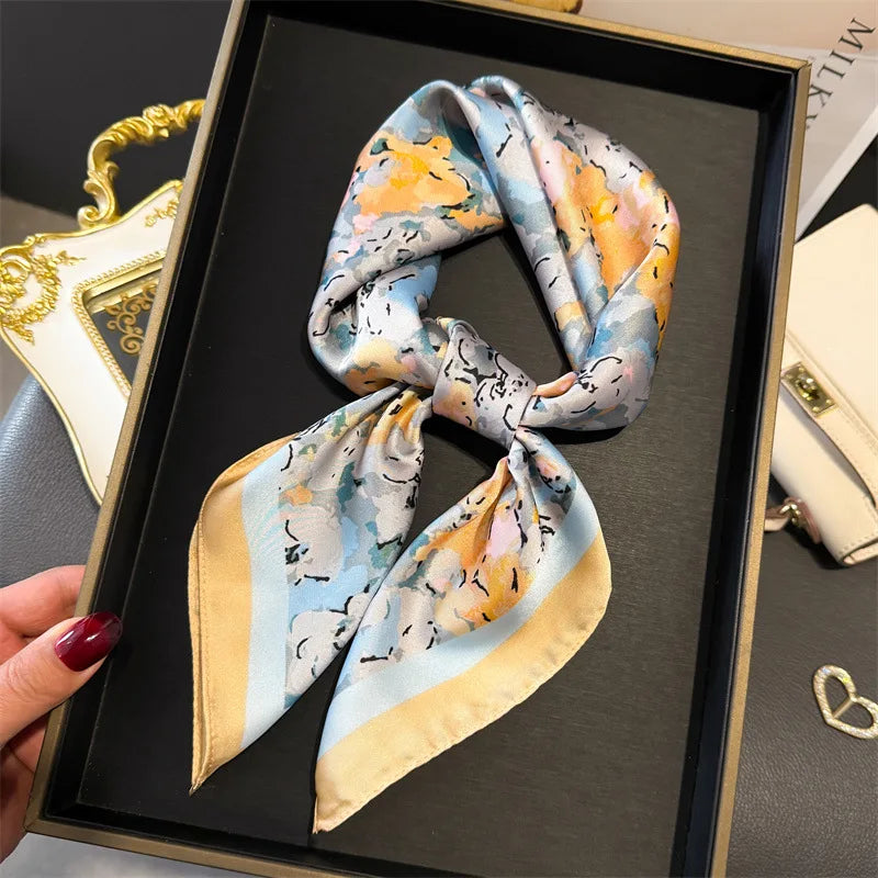 Print 70cm Silk Satin Headscarf Canada Women Luxury Design Neck Tie Scarf Hair Hand Wrist Foulard Shawl Bandana