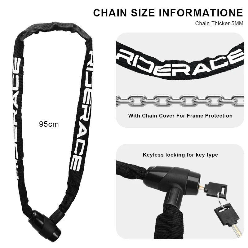 Bicycle Chain Lock USA Metal Anti-Theft Security Reinforced Mountain Road Bike Chain Lock with 2 Keys for Motorcycle & Scooter Padlock