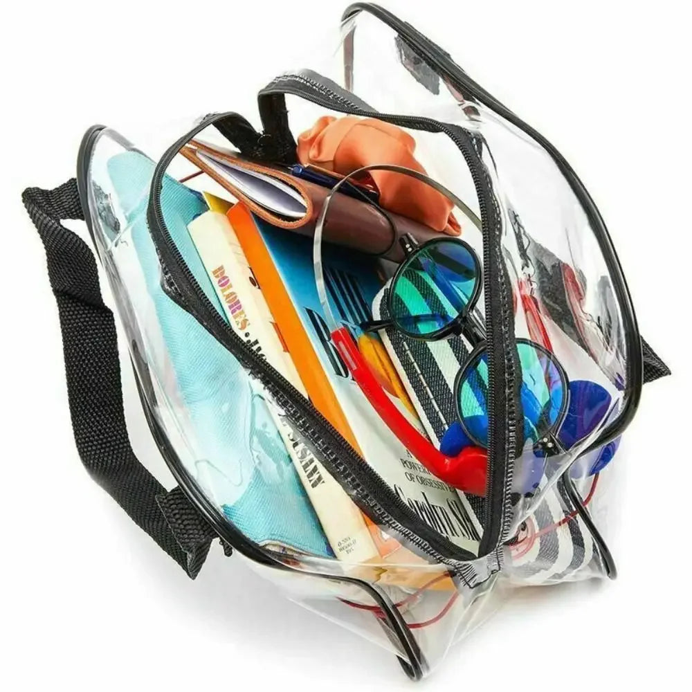 Clear Stadium Approved Tote Bag USA Transparent Small Handbag for Travel, Concerts, Toiletries & Cosmetics Storage PVC Bag