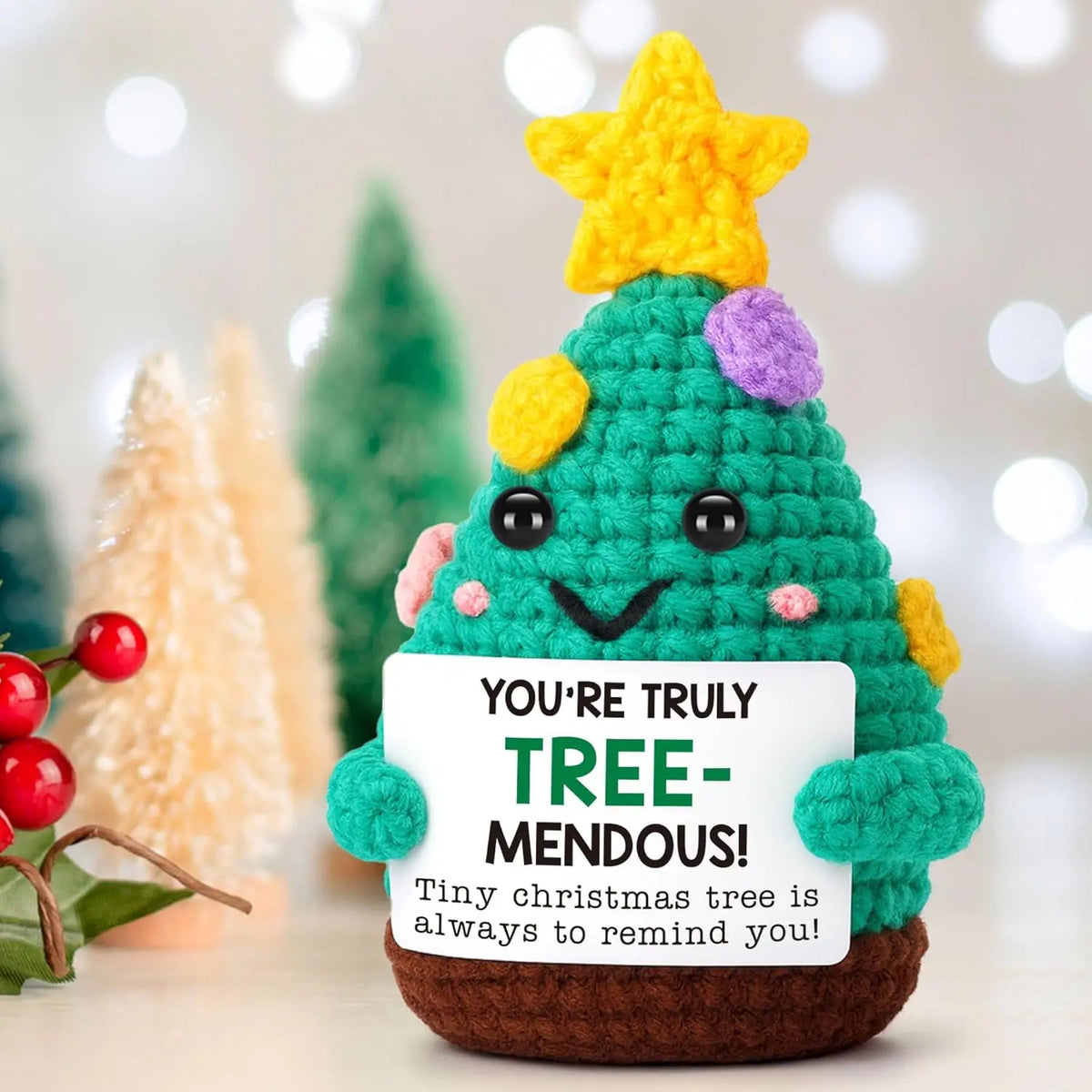 Mini Handmade USA Christmas Tree Crochet Decor Merry Inspirational Cheer Up Gifts for Sister Friends Mom Grandma Christmas Gifts