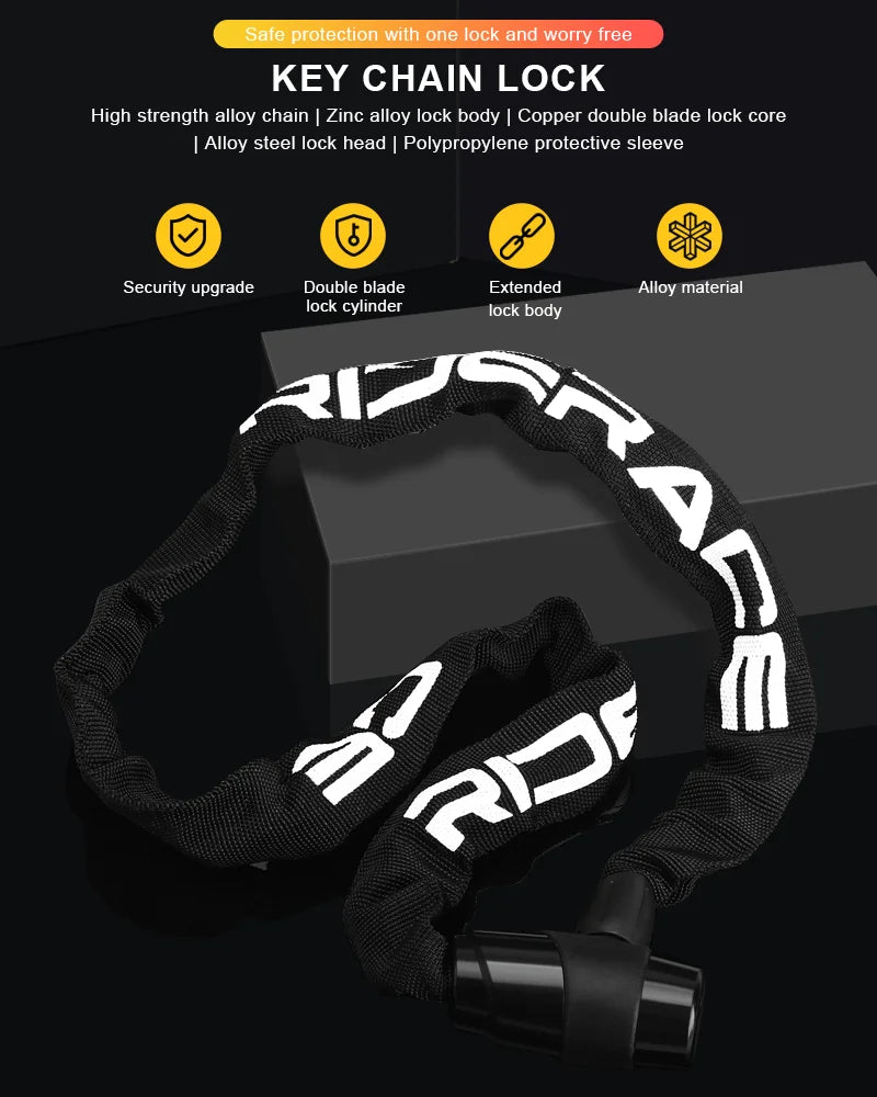 Bicycle Chain Lock USA Metal Anti-Theft Security Reinforced Mountain Road Bike Chain Lock with 2 Keys for Motorcycle & Scooter Padlock