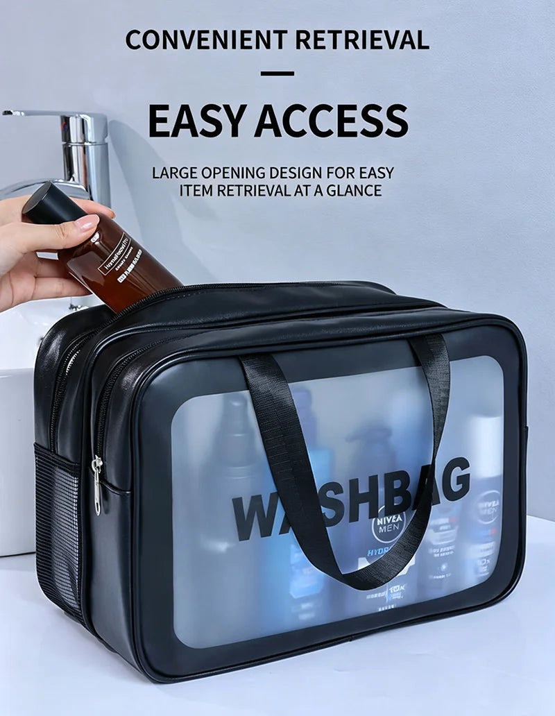 Dry-Wet Separation Double Transparent PU Makeup Bag USA Portable Washing & Cosmetic Storage Bag for Travel, Fitness & Swimming Essentials