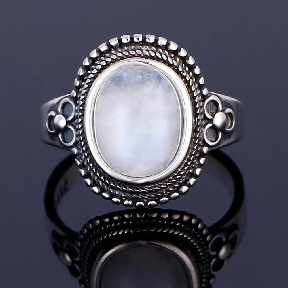 USA Sterling Silver 925 Vintage Rings Oval 8X10mm Rings Black Onyx Natural Fine Jewelry For Men Women Rhodochrosite Rings