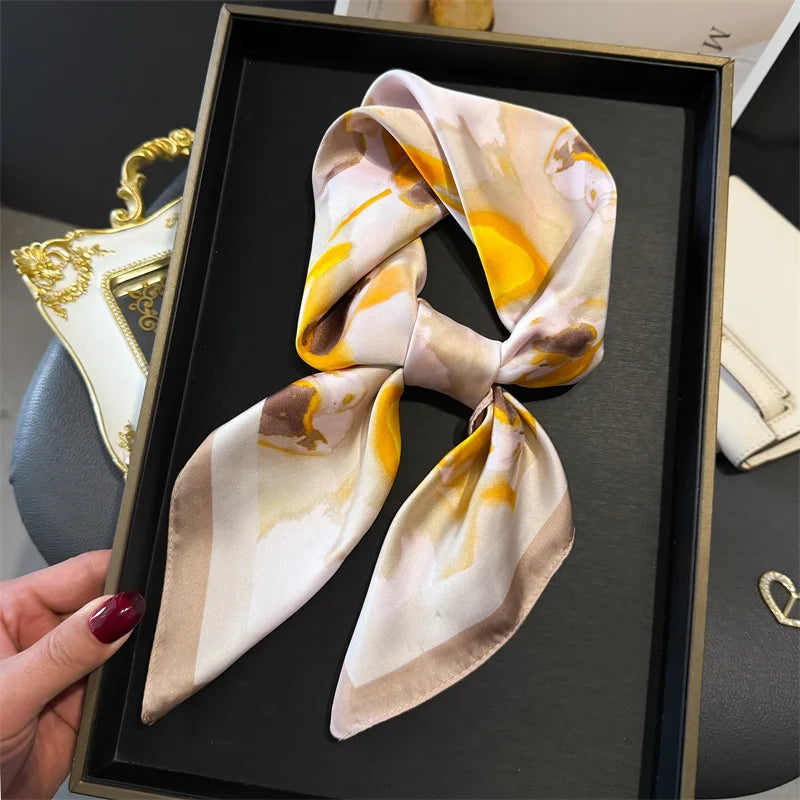 Print 70cm Silk Satin Headscarf Canada Women Luxury Design Neck Tie Scarf Hair Hand Wrist Foulard Shawl Bandana
