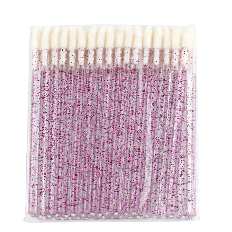 50PCS Lip Brush Set USA Crystal Eyelash Extension Brushes, Mascara Applicators & Lipstick Wands for Women’s Makeup Tools
