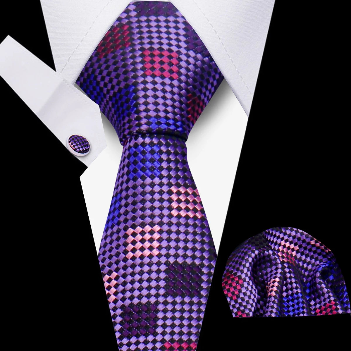 Men’s Business Necktie Set Canada Classic Plaid Cufflinks Handkerchief for Suit Wedding High-Quality 3PCS Tie Set Formal Gravata