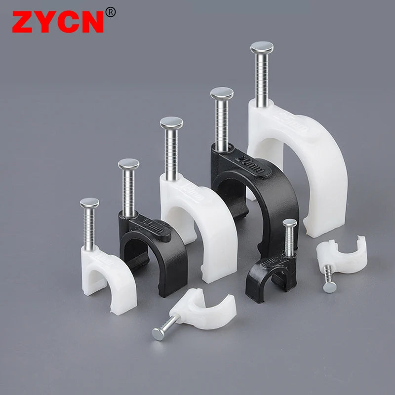 100PCS Round Cable Wire Clips Canada 4mm 6mm 8mm 10mm Cable Management Electrical Cord Holders Wall Nail Clips Black