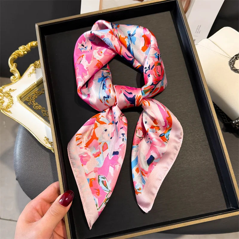 Print 70cm Silk Satin Headscarf Canada Women Luxury Design Neck Tie Scarf Hair Hand Wrist Foulard Shawl Bandana