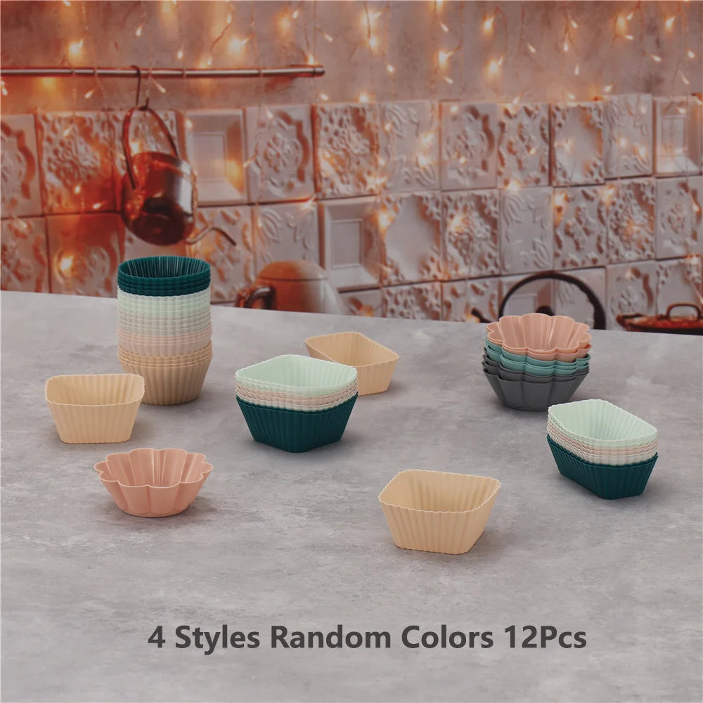 12PCS Silicone Cake Mold Set USA Round Muffin & Cupcake Baking Molds for Kitchen Cooking, DIY Cake Decorating & Bakeware Tools