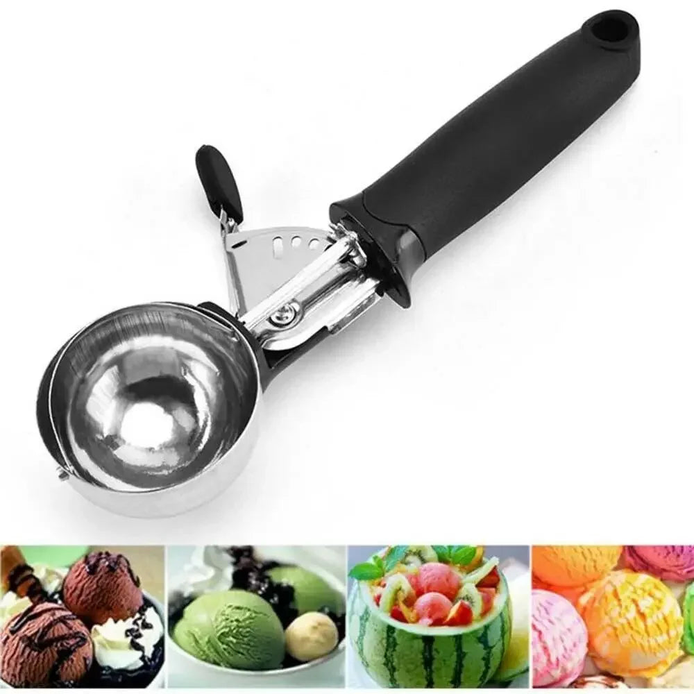 Ice Cream Scoop with Trigger USA Stainless Steel Fruit & Ice Cream Scoop with Comfort-Grip Handle for Home & Kitchen Use